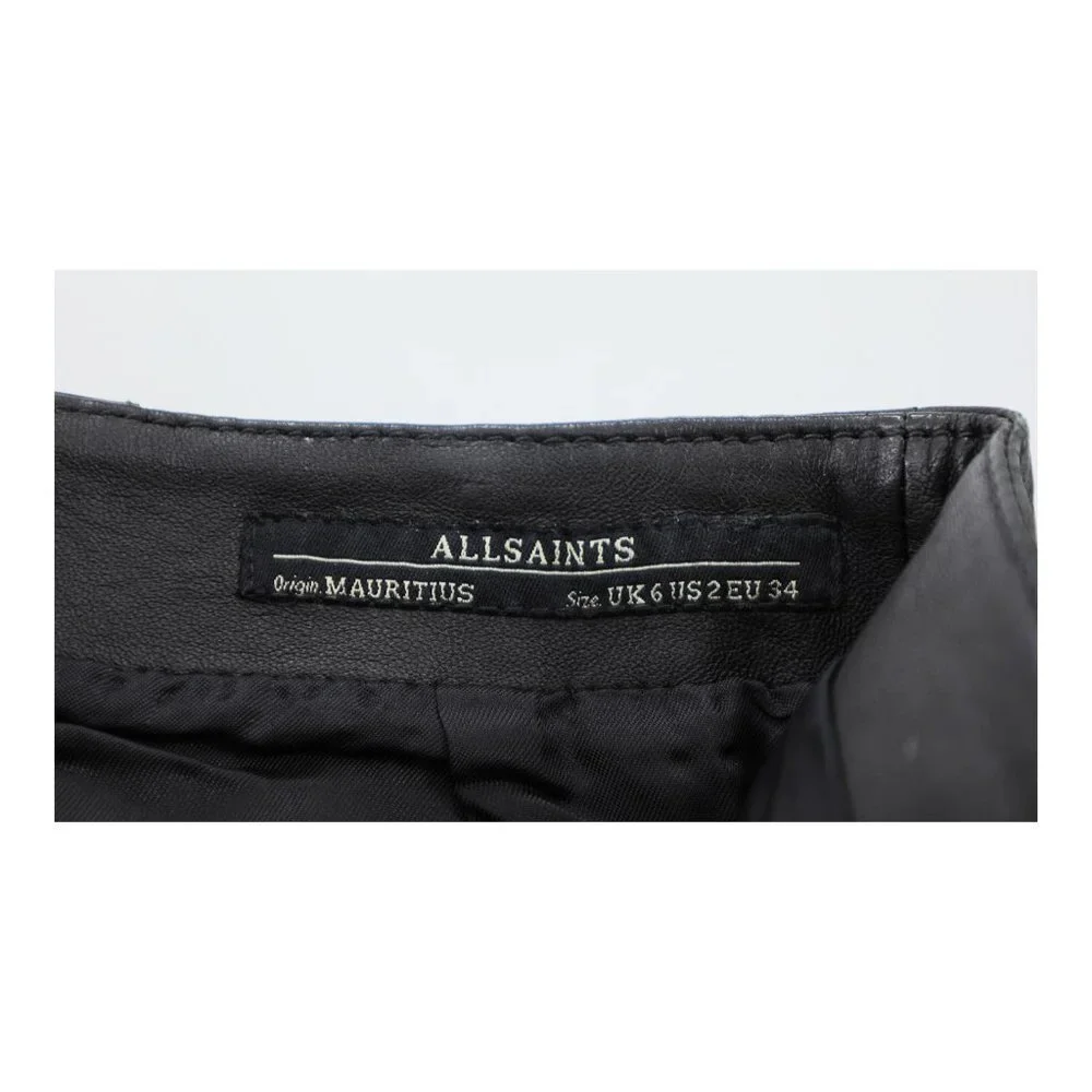 AllSaints Black Leather Pencil Skirt with Back Zip